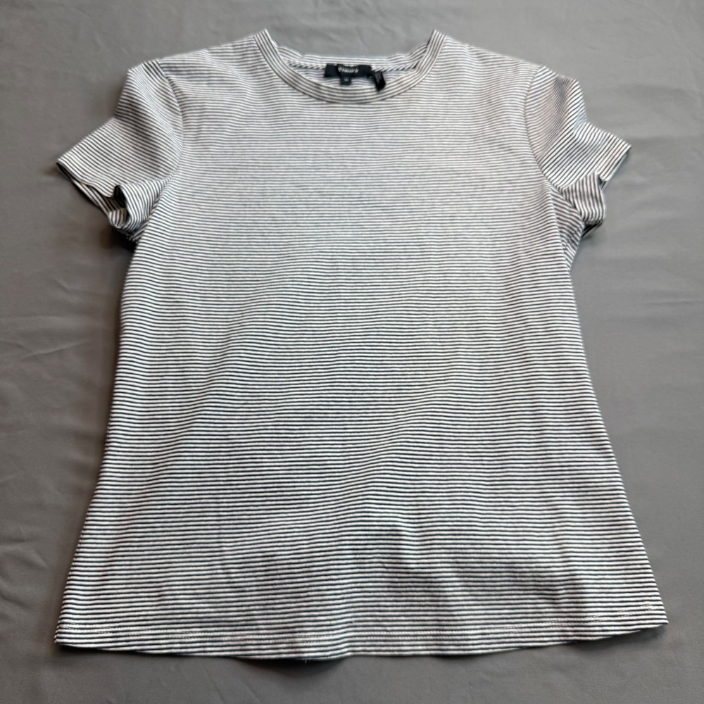 Theory Womens Tiny Tee 2 Navy White Striped Cotton Knit T-Shirt Size M
